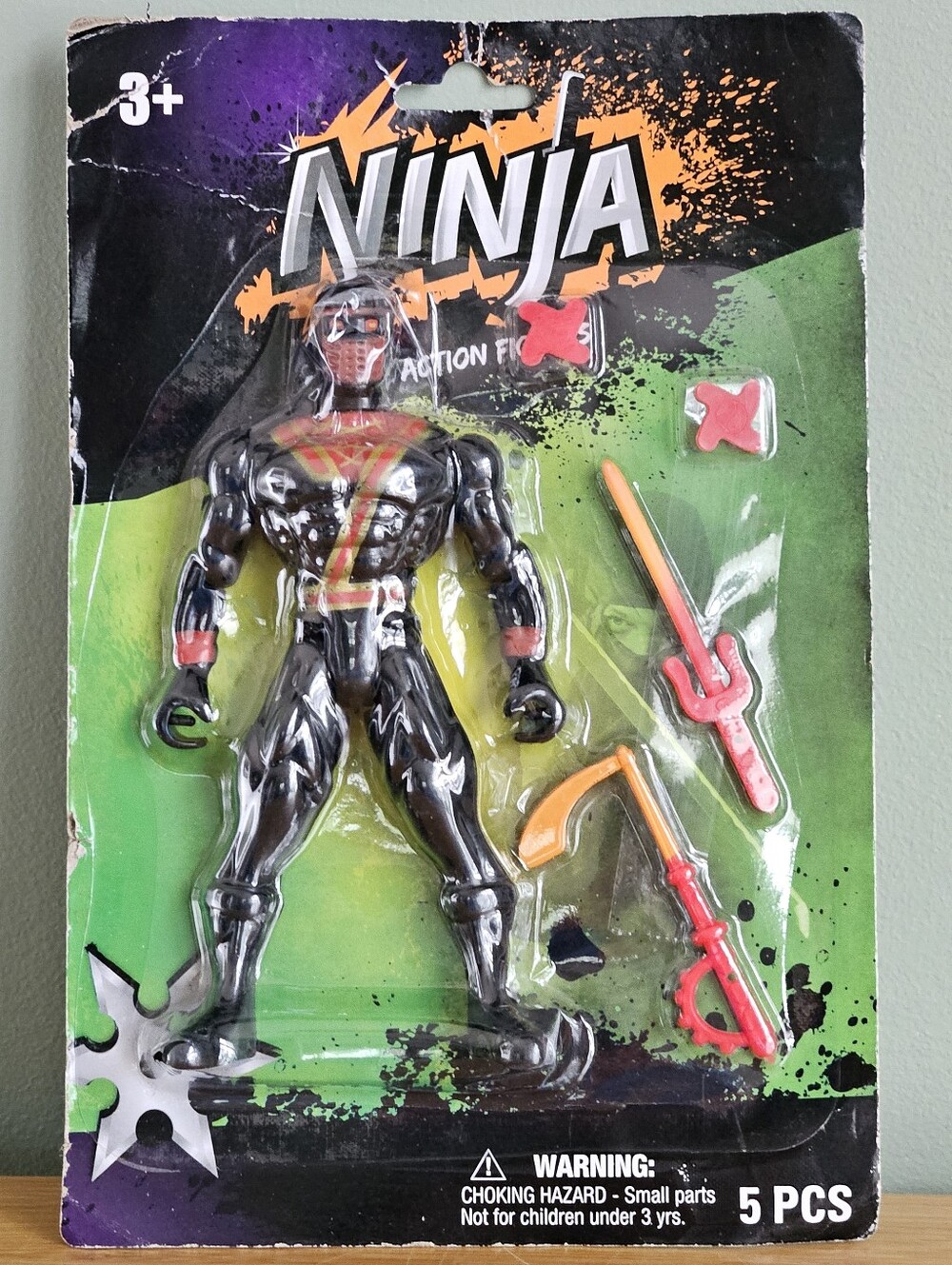 Ninja Brand Black and Red Action Figure with Orange Accessories VTG
